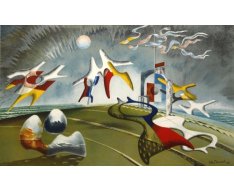John Tunnard (1900-1971) Holiday lithograph school print 41.5cm x 68.5cm.