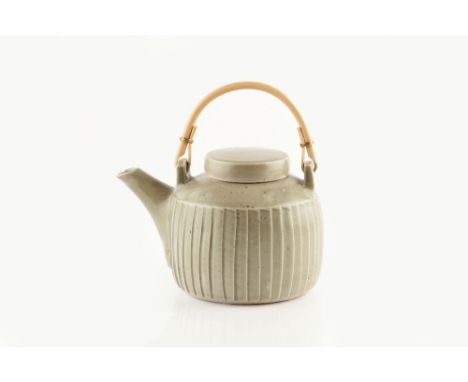 David Leach (1911-2005) at Lowerdown Pottery Teapot  celadon, cut sides impressed potter's and pottery seal 17cm across.