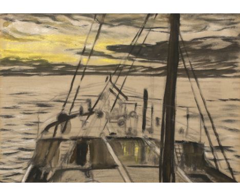 David Muirhead Bone (1876-1953) Ship signed in pencil (lower left) pencil, gouache and pastel 22cm x 31cm.