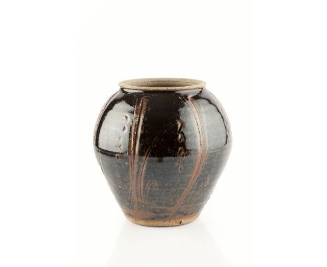 Jim Malone (b.1946) Vase tenmoku, with grass motifs impressed potter's seal 21cm high.