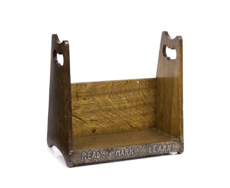 Liberty & Co. Book trough oak  the metal panel 'Read! Mark! Learn!' 30.5cm across.