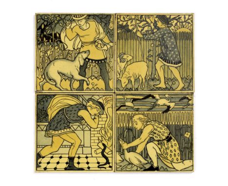 Maw & Co. Set of four Arts & Crafts tiles, in the manner of Walter Crane manufacturer's marks each 15.5cm x 15.5cm (4).