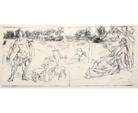 Jacques Villon (1875-1963) Sheep in landscape signed in pencil (lower right) lithograph 21cm x 50cm.