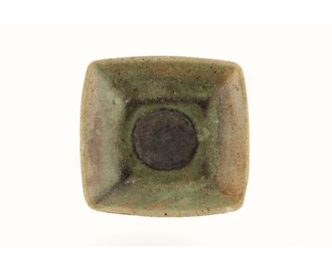 Ruth Duckworth (1919-2009) Bowl of square form, green glazes incised initials 29.5cm across.