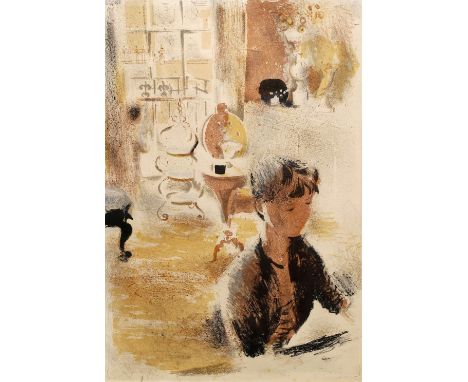 Edwin Ladell (1914-1970) Girl in Interior lithograph 39cm x 26cm. Provenance: Sally Hunter Fine Art, London ,1985.