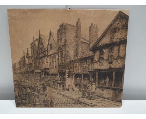 A antique Victorian etching of Chester 49x43cm 