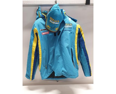 A Rizla Suzki Moto GP jacket (size M) with signed baseball cap 