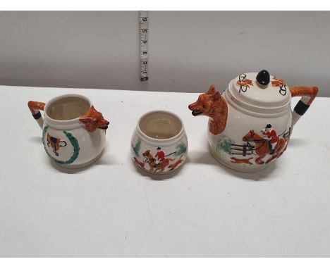 Three pieces of vintage Staffordshire pottery all hunting themed, shipping unavailable 