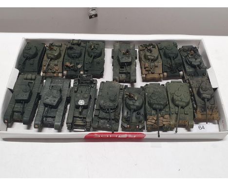A selection of built and painted scale models of Allied WW2 tanks 
