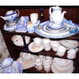 A Furnivals "Quail" pattern part combination service, a quantity of china, mostly blue and white,