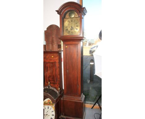 A late Georgian oak long case clock with arch top, brass dial, date window and second register by Thomas Reynolds Oxford, 86"