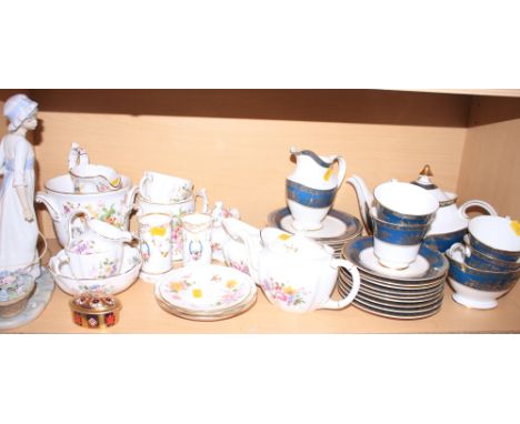 A Royal Doulton "Earlswood" pattern part teaset, a quantity of Royal Crown Derby china, including a teapot, spill vases, a Ll