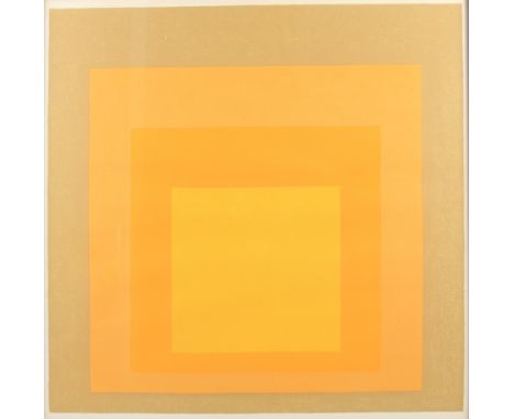 Josef Albers: a lithograph, “Departing in Yellow", 18" x 18", in silvered strip frame
