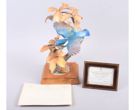 A Royal Worcester Dorothy Doughty model, "Kingfisher and Autumn Beech" No 123, with certificate and associated paperwork, 14"