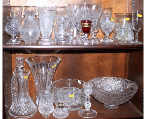 A pair of Waterford "Nocturne" pattern wine glasses, a Waterford "Marquis" pattern vase, Royal Doulton glasses, glass vases, 