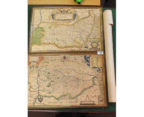 A roller plan of Dunwich, two reproduction maps of Norfolk and Suffolk plus a Delft bowl