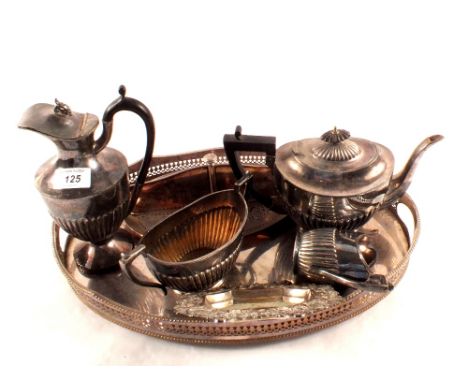 A silver plated tray, tea set etc