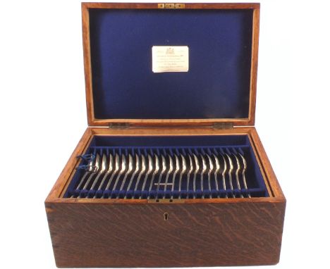 A ninety one piece Hunt & Roskell Ltd silver canteen of cutlery comprising of twelve dessert spoons, two sauce ladles, sugar 