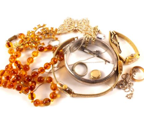 A silver bangle plus other silver and costume jewellery