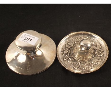 A silver Capstan inkwell plus a Mexican hat dish, marked 925