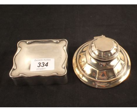 A Silver Capstan inkwell (marked rubbed) plus a lidded box