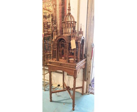BIRD CAGE FLOOR LAMP, vintage converted bird cage with light up interior, 175cm H.