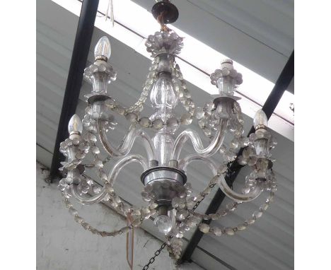 CHANDELIER, five branch cut glass, vintage French, 80cm Drop. (slight faults)