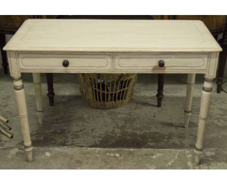 WRITING TABLE, early 19th century Regency painted and lined with two frieze drawers and ring turned tapering supports, 109cm 