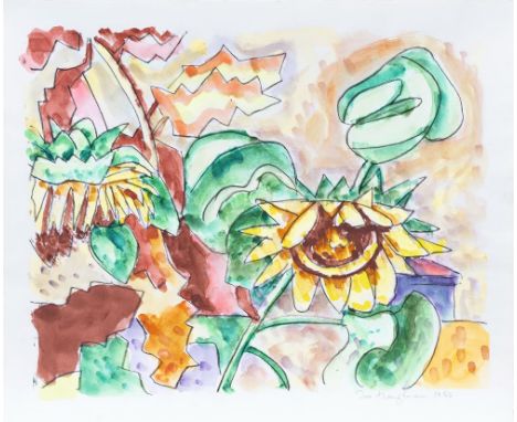 Ivo Hauptmann (Erkner 1886 - Hamburg 1973). Sonnenblumen. 1966. Aquarell, 33 x 41,5 cm, r. u. sign. und dat. Ivo Hauptmann 19