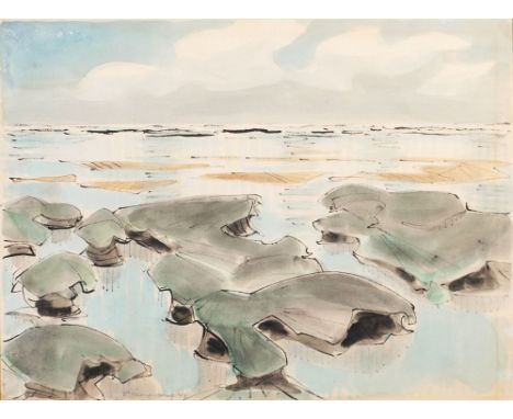 Fritz Kronenberg (Köln 1901 - Hamburg 1960). Watt vor Sylt. 1946. Aquarell über Federzeichnung, 39,5 x 53,5 cm, l. u. sign. u