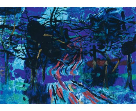 Karl Kluth (Halle/Saale 1898 - Hamburg 1972). Weg im Kraichgau (nächtlich). 1957. Öl/Hartfaser, 100 x 140 cm, r. u. monogr. u