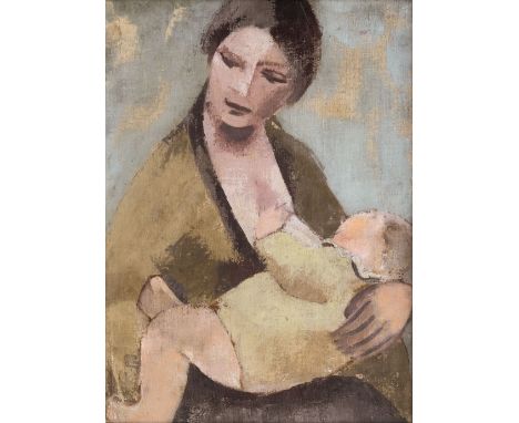 Else Weber (Hamburg 1893 - Hamburg 1994). Mutter und Kind. Öl/Lw., 44,5 x 33,5 cm, verso Signaturfragment Weber, randdoubl. -
