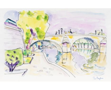 Ivo Hauptmann (Erkner 1886 - Hamburg 1973). Brücke in Paris. Aquarell, 32 x 49,5 cm, r. u. stempelsign. Ivo Hauptmann, ungera