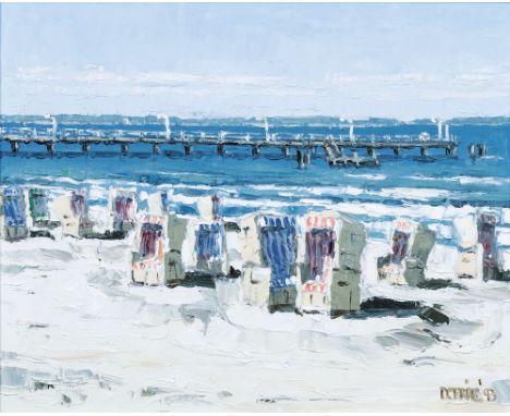 Stefan Dobritz (Lübeck 1965). Am Strand von Niendorf. 1993. Öl/Lw., 40,5 x 50 cm, r. u. sign. und dat. Dobritz 1993. - Deutsc