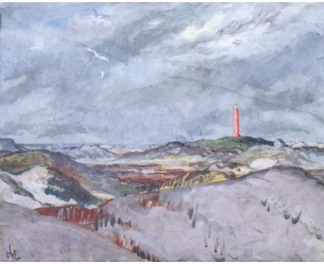 Otto Heinrich Engel (Erbach/Odenwald 1866 - Glücksburg 1949). Leuchtturm von Amrum. Gouache, 35,5 x 45 cm, l. u. monogr. ohe,