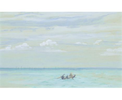 Clara Arnheim (Berlin 1865 - Theresienstadt 1942). Weite See mit Boot. Gouache, 16 x 27,5 cm, r. u. sign. C. Arnheim, unter P