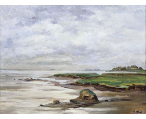 Amelie Ruths (Hamburg 1871 - Hamburg 1956). Halligen. Öl/Lw., 60,5 x 81 cm, r. u. sign. A. Ruths. - Landschafts-, Stilleben- 