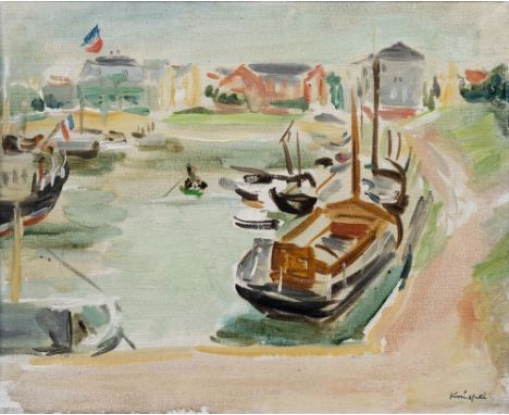Alfred Knispel (Schwiebus 1898 - Sompolno 1945). Hafen von Wyk auf Föhr. 1931. Öl/Lw., 33 x 41,5 cm, r. u. sign. Knispel, auf