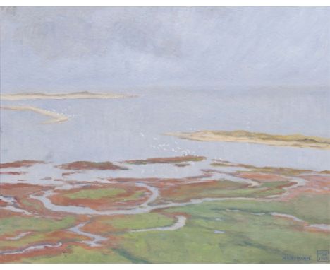 Magnus Weidemann (Hamburg 1880 - Keitum/Sylt 1967). Weltferner Strand: Am Königshafen bei List auf Sylt. 1929. Gouache, 44,5 