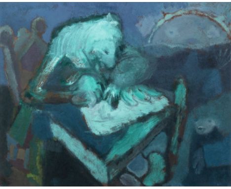Franz Kaiser (Düren 1888 - Hamburg 1971). Die Antwort. Anfang 1960er Jahre. Öl/Hartfaser, 54 x 68 cm, verso betitelt. - Liter