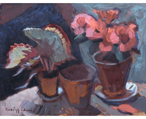 Ilse Tesdorpf-Edens (Hamburg 1892 - Hamburg 1966). Blumen im Topf. Öl/Karton, 40,5 x 50 cm, l. u. sign. Tesdorpf-Edens. - Lan