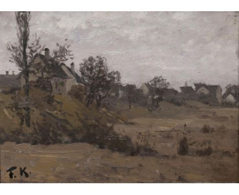 Friedrich Kallmorgen (Altona 1856 - Grötzingen 1924). Am Dorfrand. Öl/Karton, 23 x 31 cm, l. u. monogr. F. K., verso Nachlaße