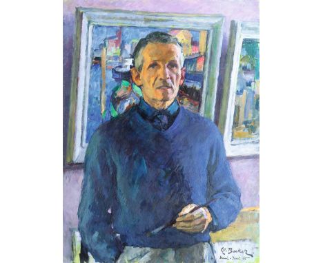 Claus Becker (Düsseldorf 1902 - Hamburg 1983). Selbstportrait. 1965. Öl/Karton, 100 x 74,5 cm, r. u. sign. und dat. Cl. Becke