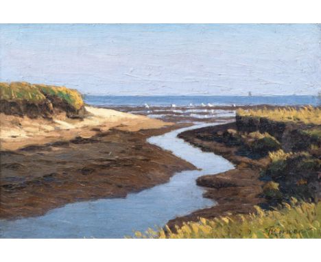 Franz Korwan (Heinebach 1865 - Noé 1942). Priel auf Sylt. Öl/Karton, 34,5 x 50 cm, r. u. sign. F. Korwan. - Provenienz: Priva