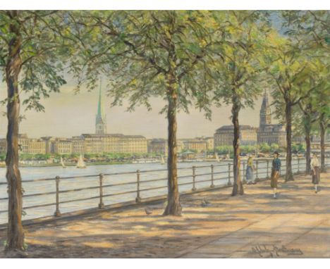 Otto Schulz-Stradtmann (Hamburg 1892 - Hamburg 1960). Blick über die Binnenalster. Öl/Lw., 60,5 x 80,5 cm, r. u. sign. O. Sch