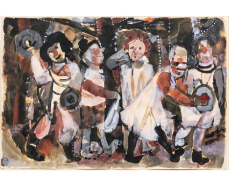 Willem Grimm (Darmstadt-Eberstadt 1904 - Hamburg 1986). Verkleidete Kinder in Bewegung. 1957. Gouache, 30,5 x 45,5 cm, l. u. 