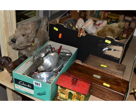 A QUANTITY OF ASSORTED TOYS, GAMES AND MISC ITEMS, to include Chad Valley Terrier soft toy, circa 1930's with Chad Valley Bri