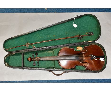 A LATE 19TH CENTURY VIOLIN, two piece back bears impressed stamp below the button 'AS' within a circle, label to the interior