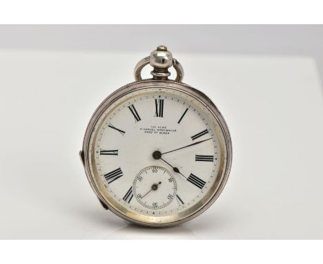 A SILVER OPEN FACE POCKET WATCH, round white dial signed 'The ACNE H. Samuel, Manchester, made at Buren', Roman numerals, sec