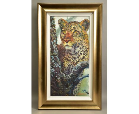 ROLF HARRIS (AUSTRALIAN 1930) 'ALERT FOR PREY' a signed limited edition print of a leopard 129/195, no certificate, approxima